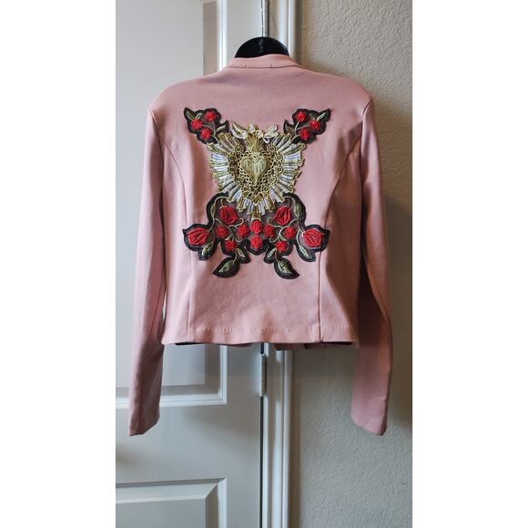 Pink women jacket with zip asymmetrical Embroidered Back size large - Picture 5 of 14